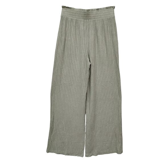 SO Ribbed Wide Pants Size Small Light Green Elastic Pullon Waistband Pockets - Picture 6 of 7
